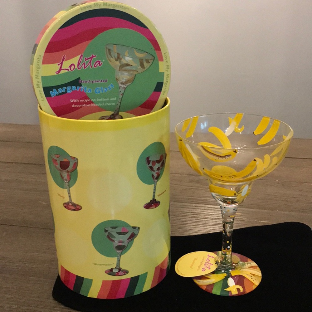 Lolita love my margarita hand painted banana glass new in box